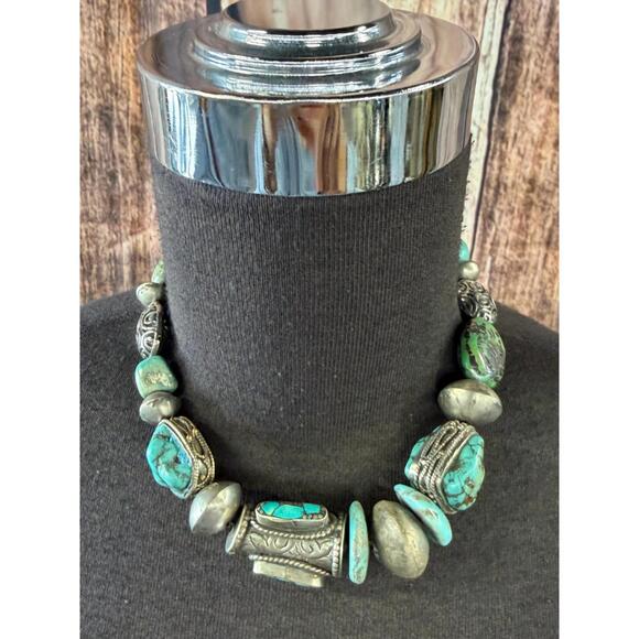 NEW ART BY AMY LABBE women's real turquoise chunky turquoise necklace in blue - Picture 1 of 1